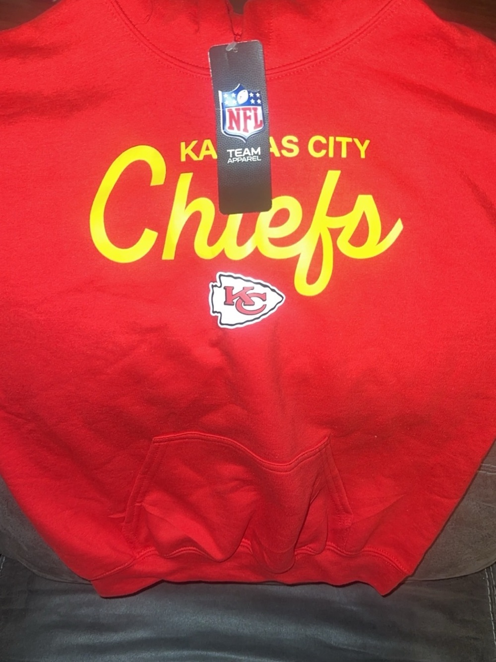 NFL Kansas City Chiefs Red Hoodie with Yellow Script- unisex large